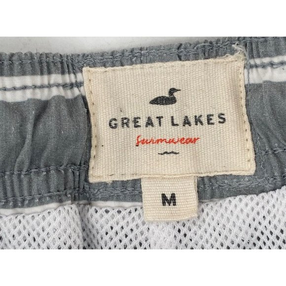 Great Lakes Swimwear Men's Trunks Gray White Stripe Liner Medium Drawstring - Picture 5 of 5